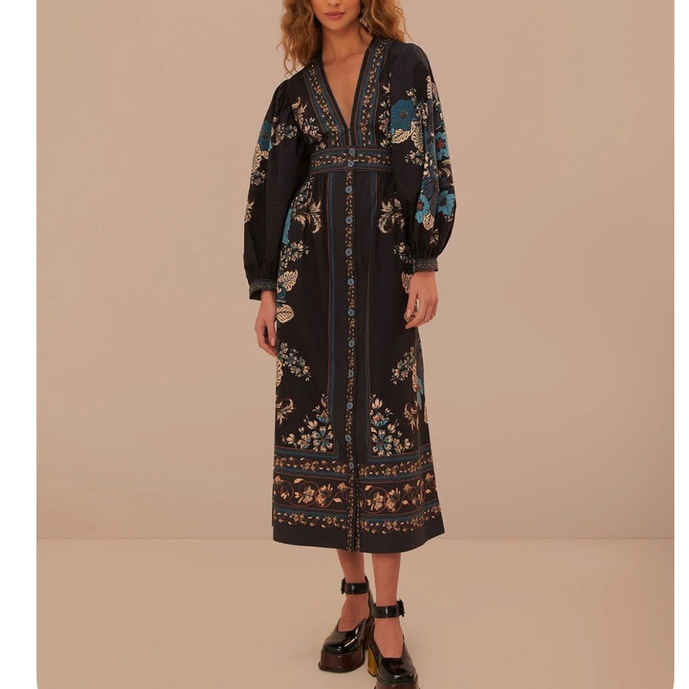 FARM Rio Navy and Teal Floral Maxi Dress